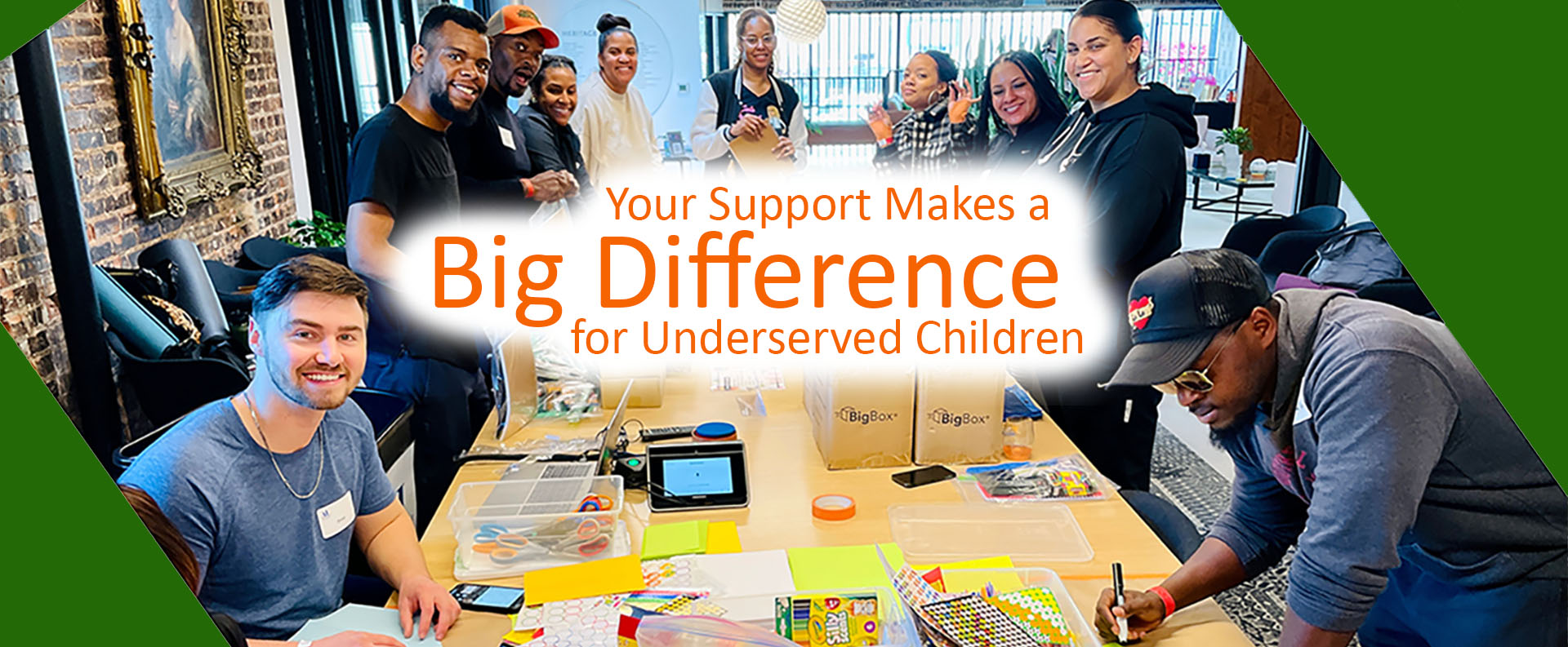 Young Professionals Group members preparing school supplies