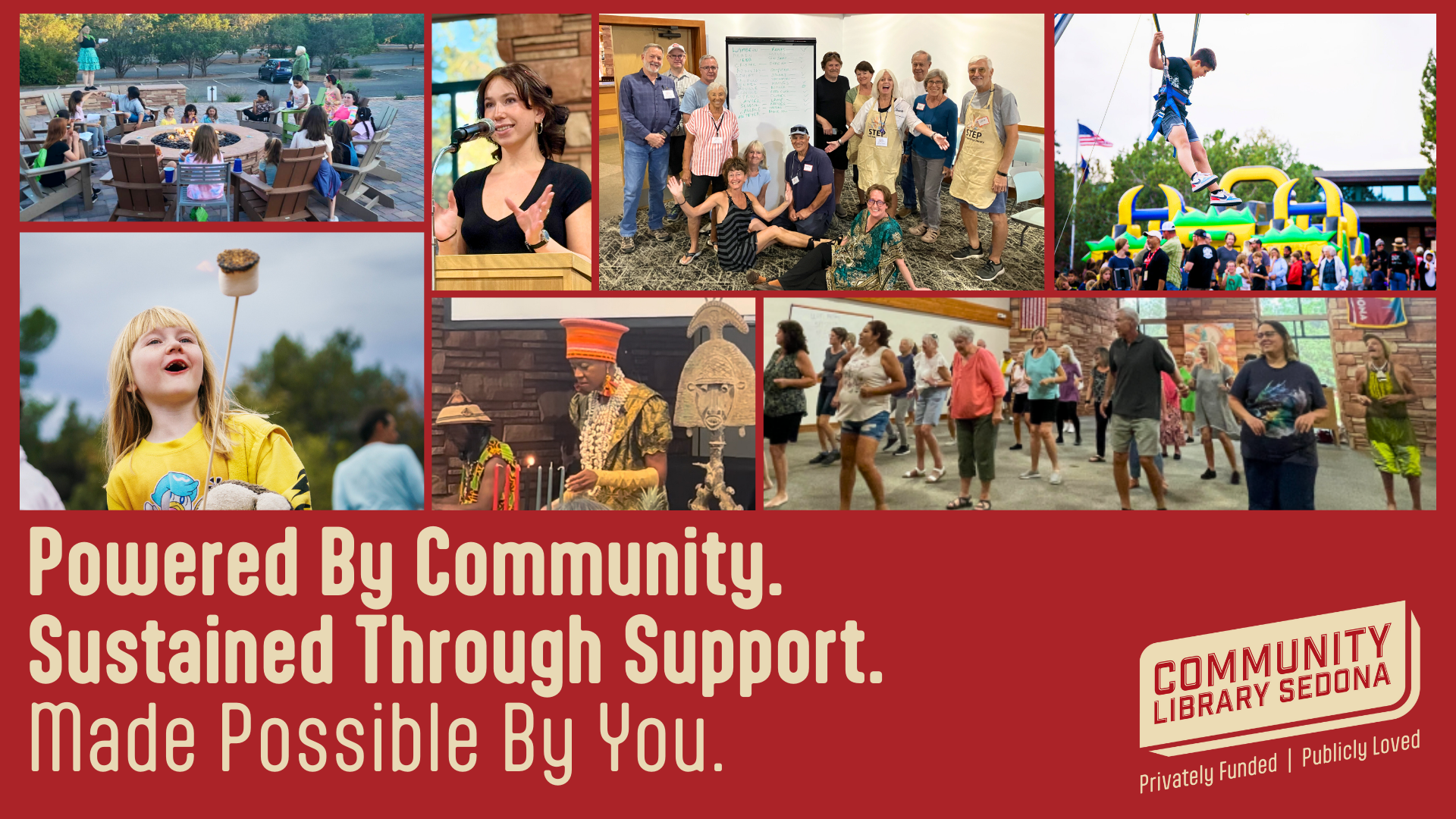 Picture of library happenings with kids, adults, and lots of smiles