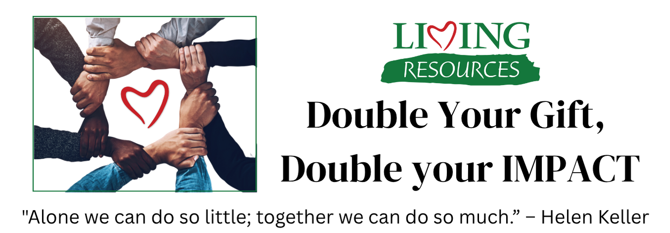 Many hands forming a circle of unity.  Text: Double your gift, double your impact.