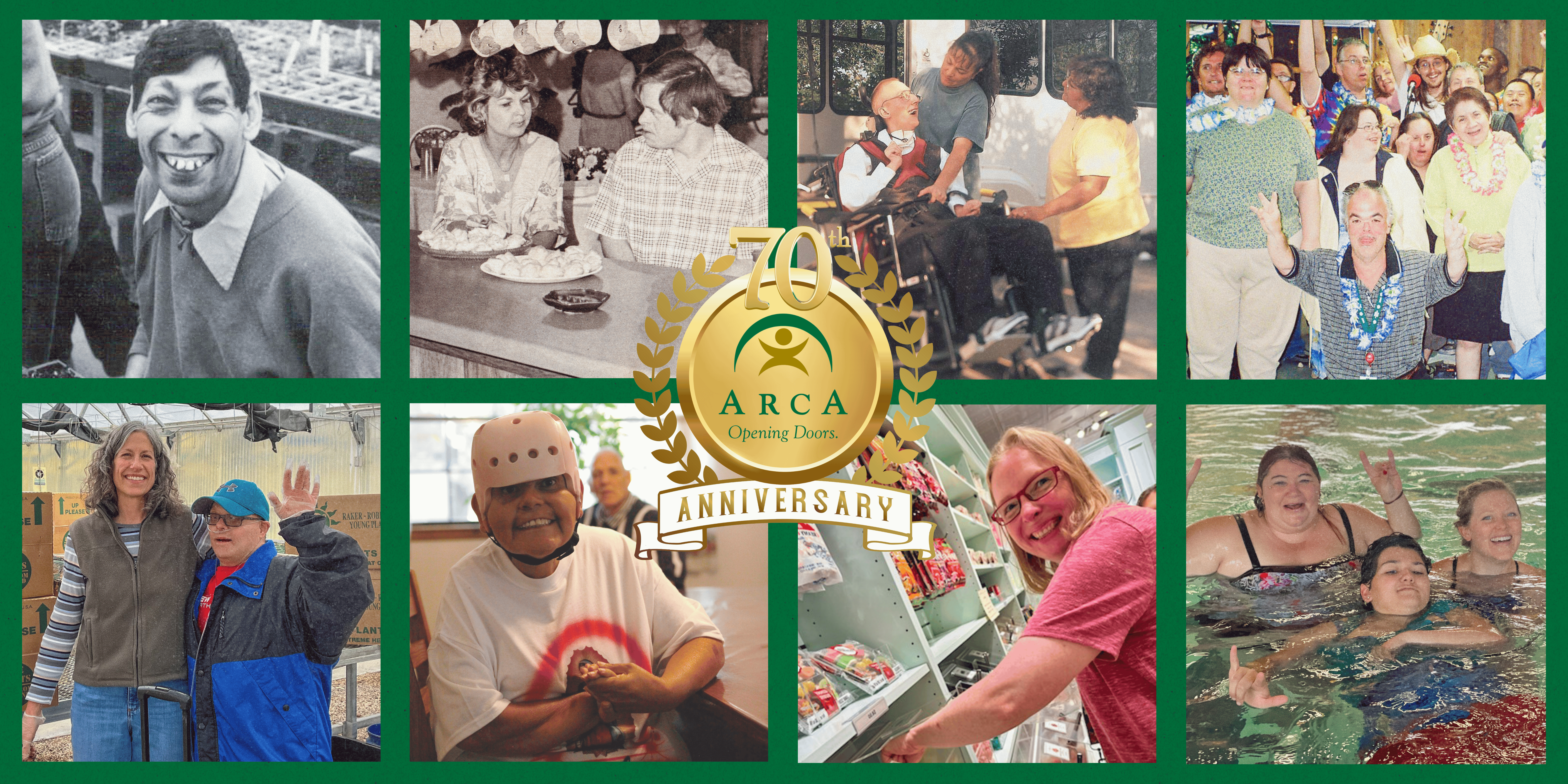 ARCA's 70th Anniversary logo with historical and current photos in the background.