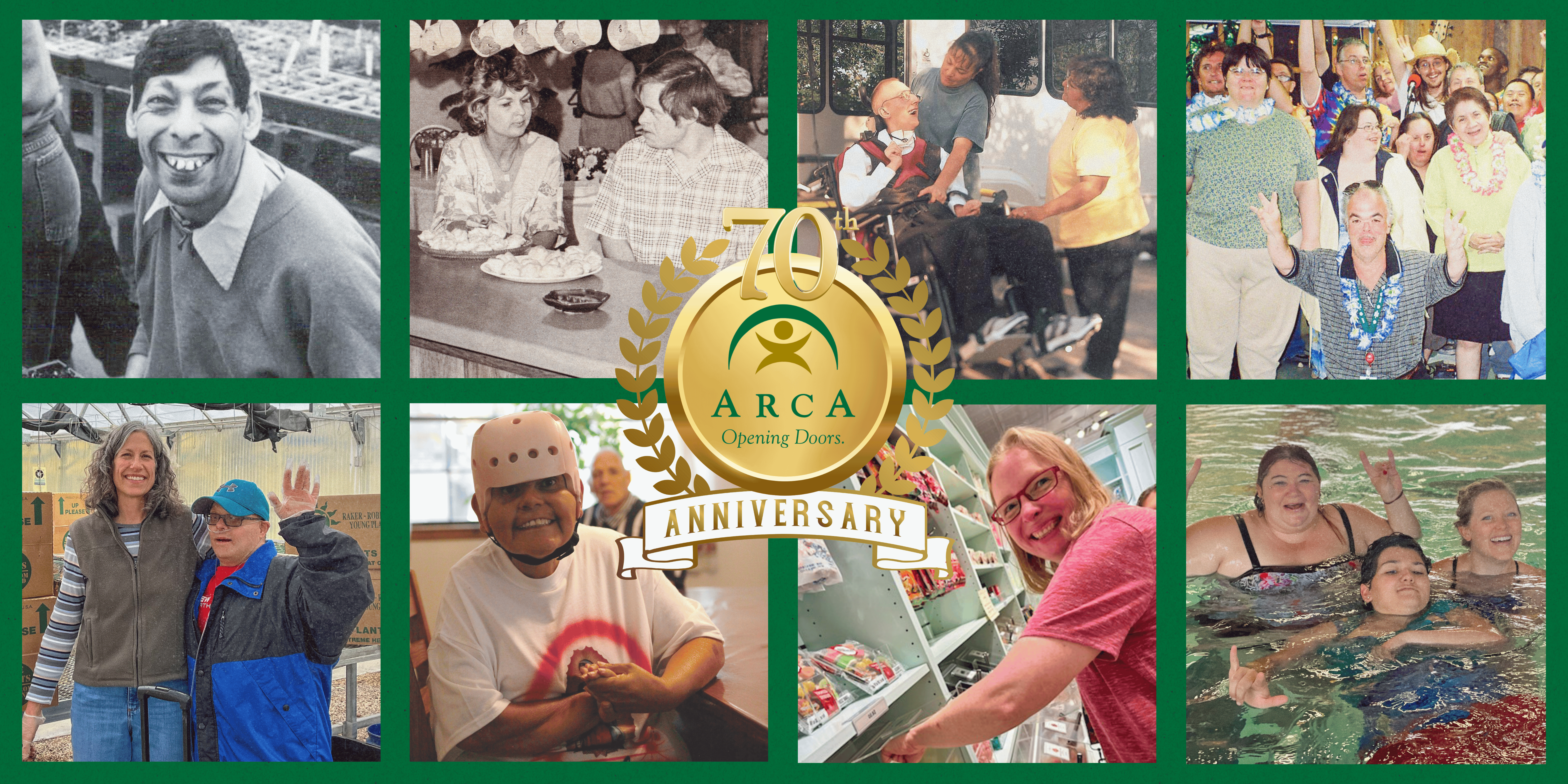 ARCA's 70th Anniversary logo with historical and current photos in the background.