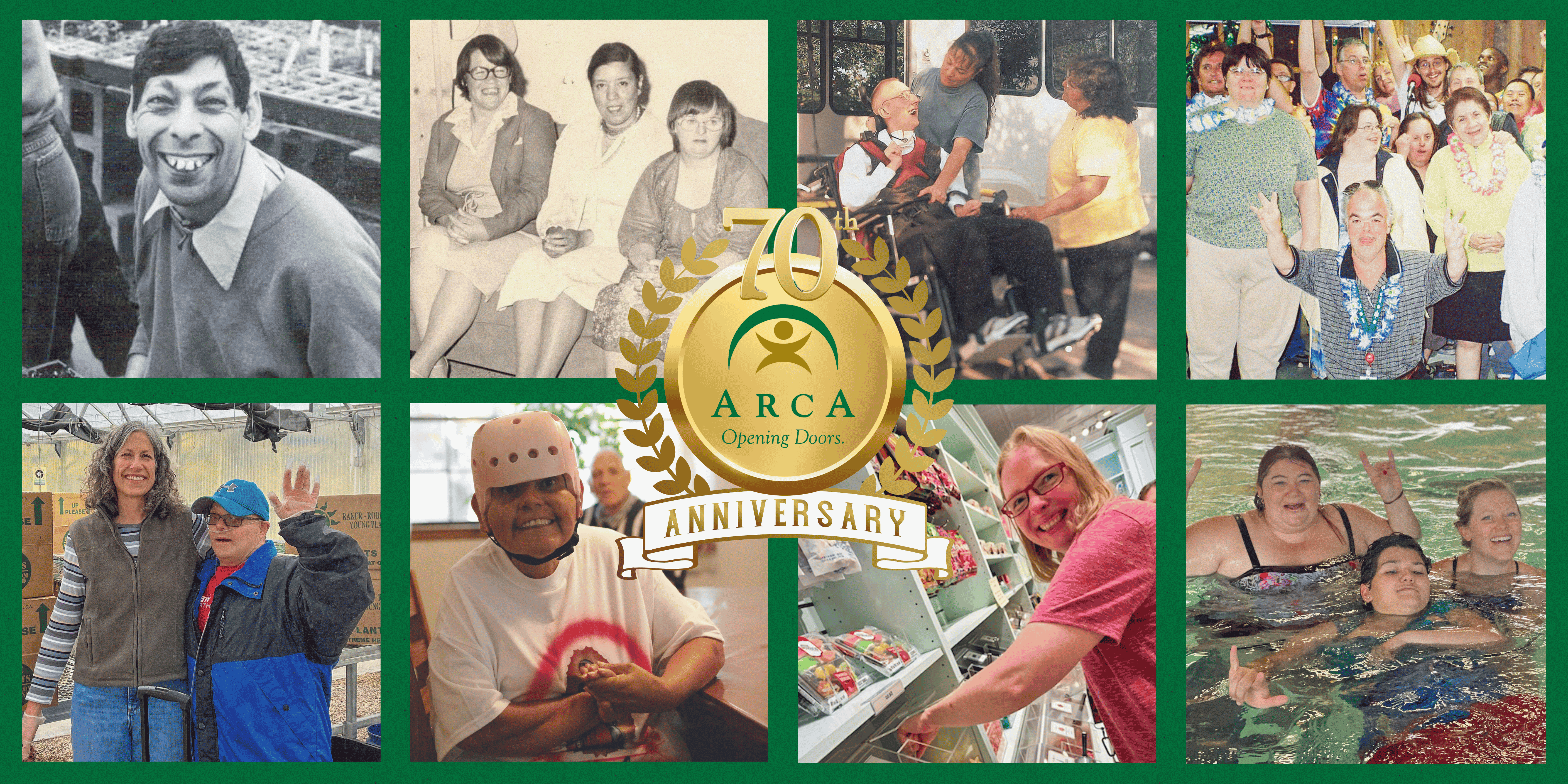 ARCA's 70th Anniversary logo with historical and current photos in the background.