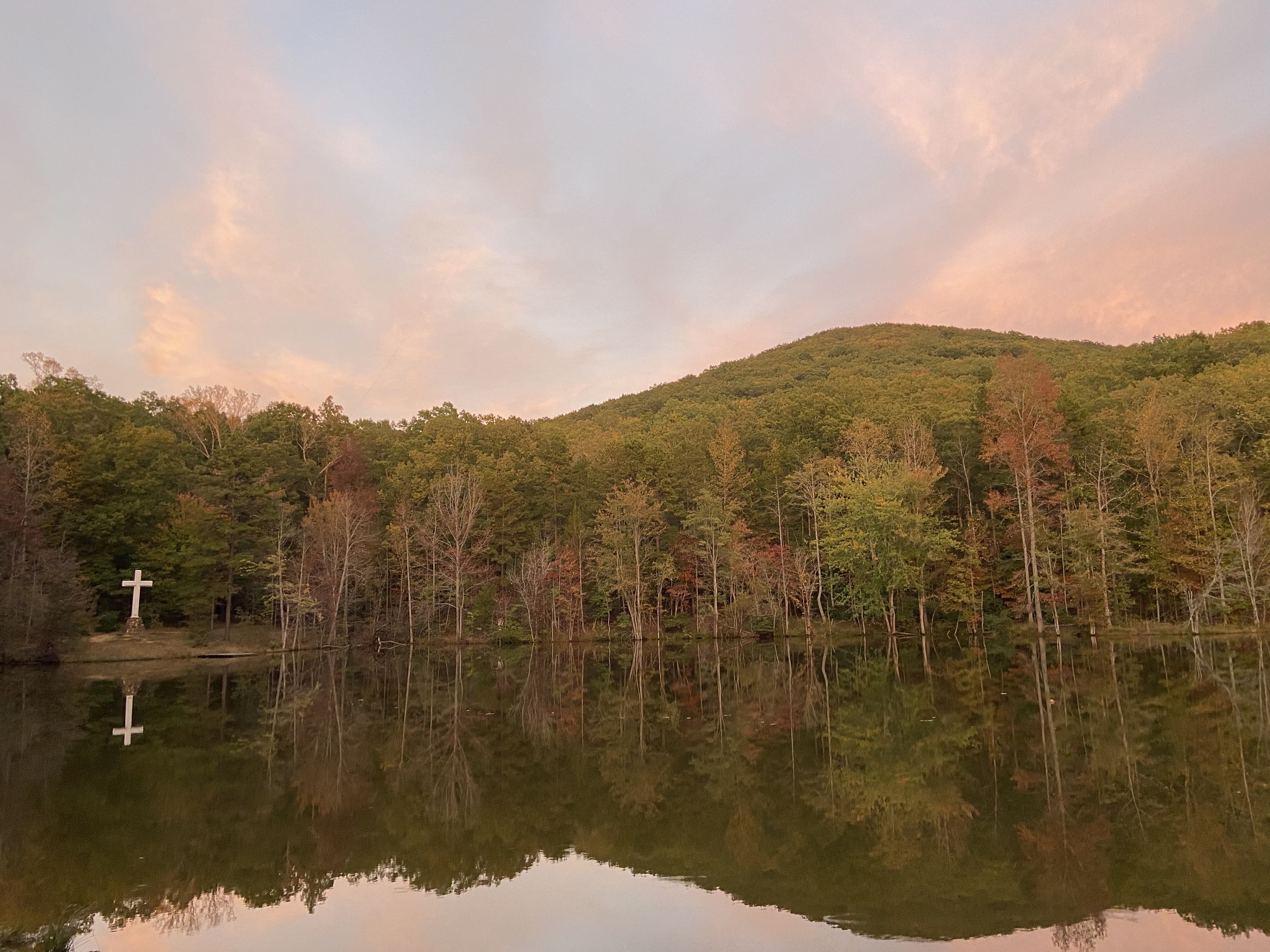 Mount Shepherd Retreat Center Lake & Cross with Mount Shepherd Mountain in the background
