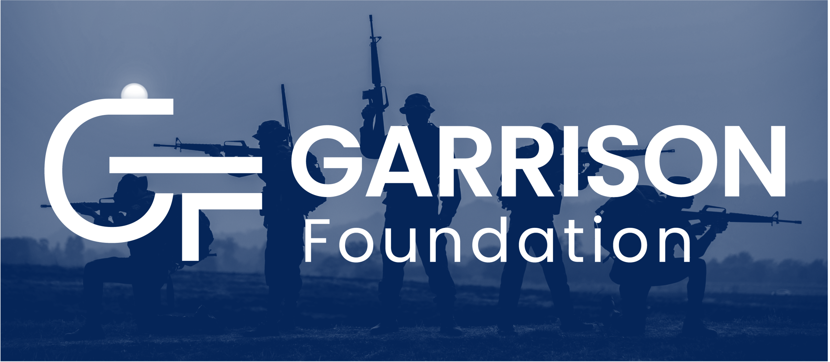 Silhouette of soldiers with the Garrison Foundation logo