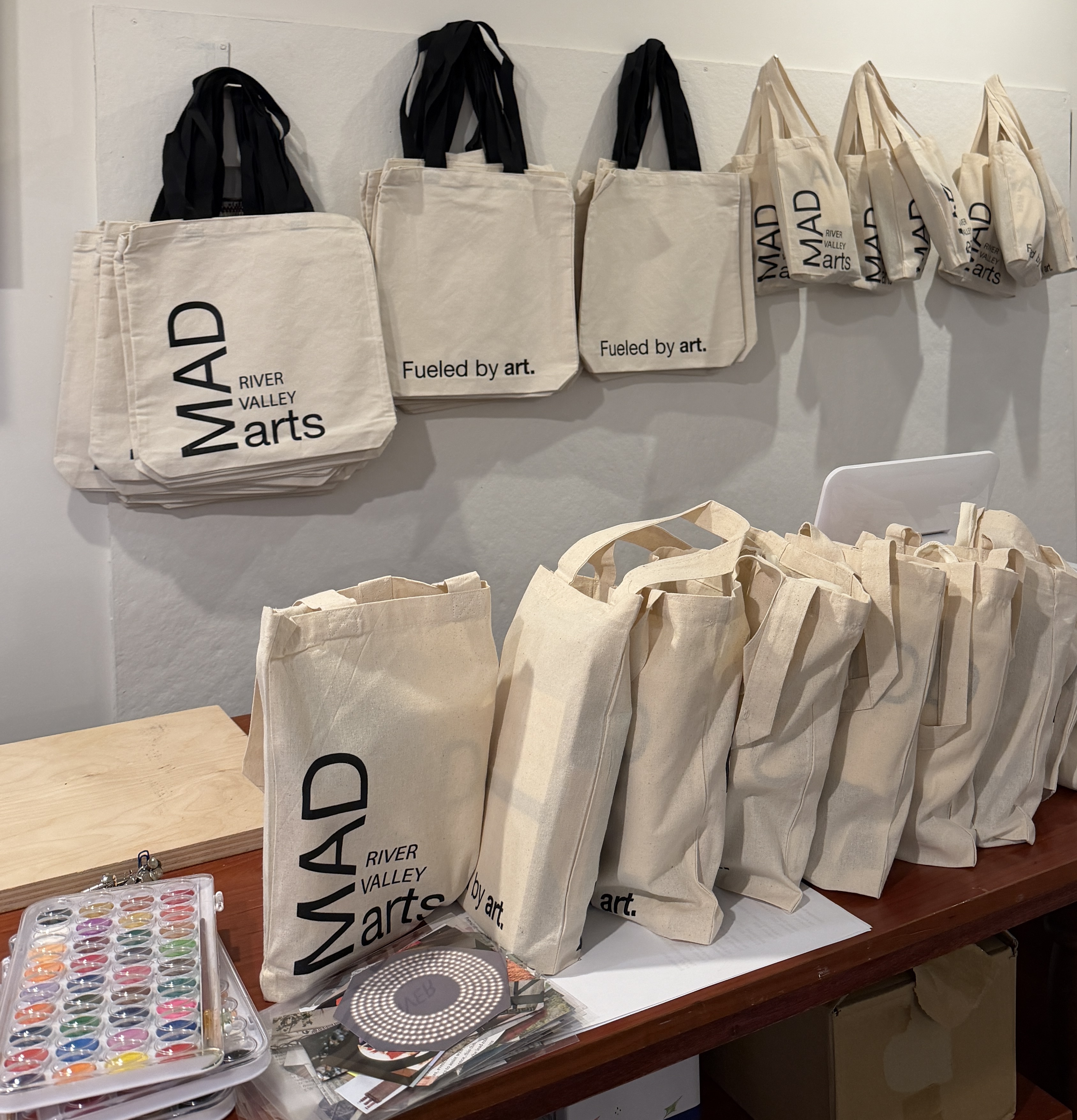 These totes carry materials for the kits.